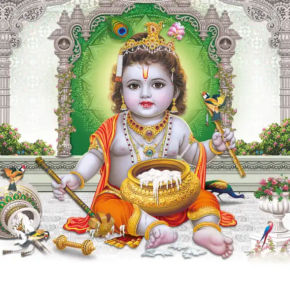 0095 Lord Krishna Plain, Glitter, Stone, Crystal High Gloss Decorative Tile by Global Art