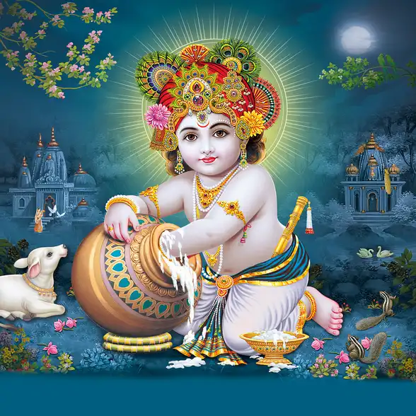 0096 Lord Krishna Plain, Glitter, Stone, Crystal High Gloss Decorative Tile by Global Art