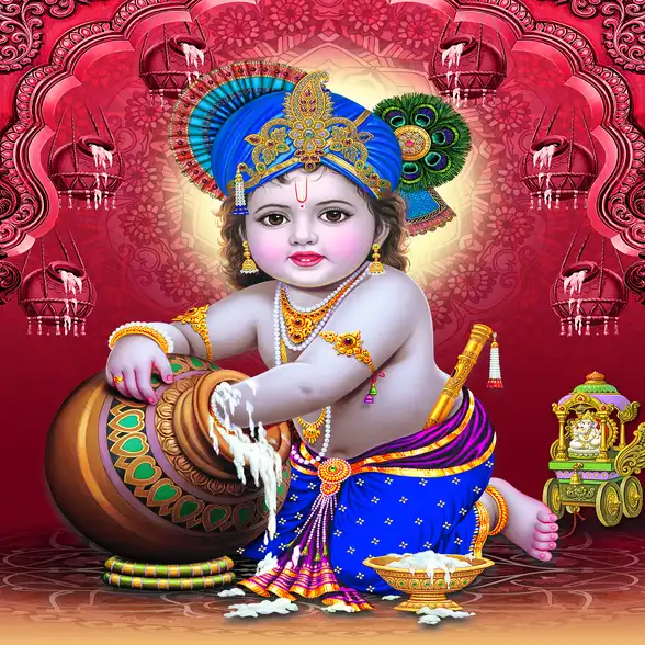 1744 Lord Krishna Plain, Glitter, Stone, Crystal High Gloss Decorative Tile by Global Art