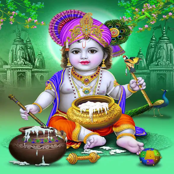 1745 Lord Krishna Plain, Glitter, Stone, Crystal High Gloss Decorative Tile by Global Art