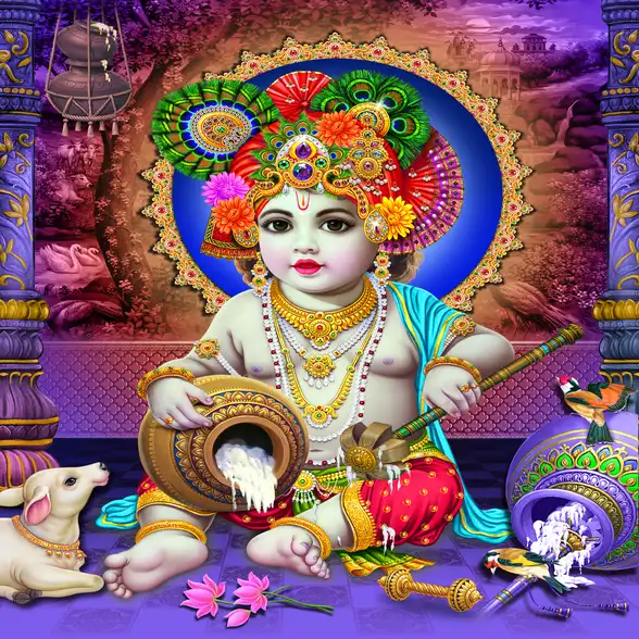 1746 Lord Krishna Plain, Glitter, Stone, Crystal High Gloss Decorative Tile by Global Art