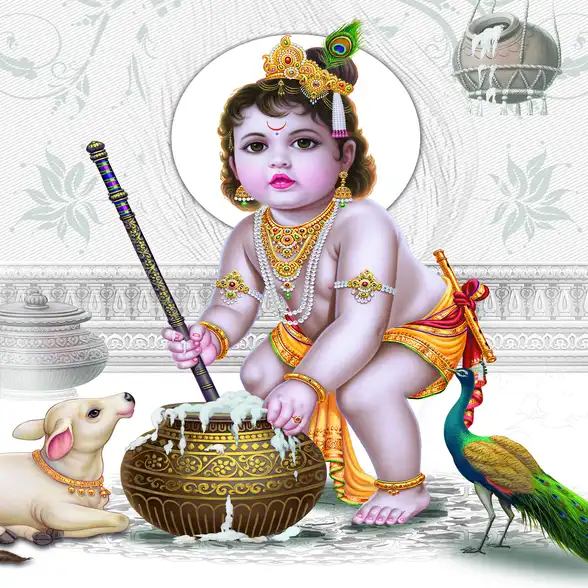 1747 Lord Krishna Plain, Glitter, Stone, Crystal High Gloss Decorative Tile by Global Art