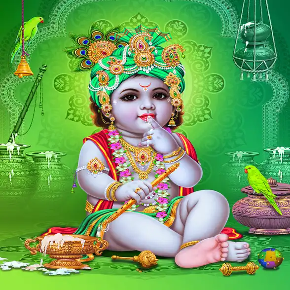 1748 Lord Krishna Plain, Glitter, Stone, Crystal High Gloss Decorative Tile by Global Art