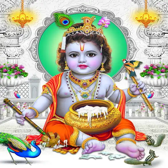 1749 Lord Krishna Plain, Glitter, Stone, Crystal High Gloss Decorative Tile by Global Art