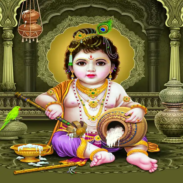1751 Lord Krishna Plain, Glitter, Stone, Crystal High Gloss Decorative Tile by Global Art