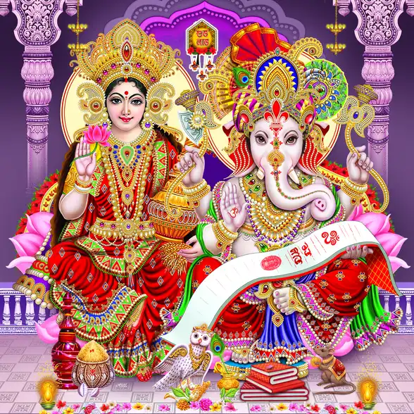 1091 Laxmi Ganesh Plain, Glitter, Stone, Crystal High Gloss Decorative Tile by Global Art