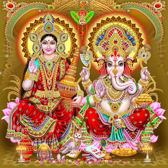 1092 Laxmi Ganesh Plain, Glitter, Stone, Crystal High Gloss Decorative Tile by Global Art