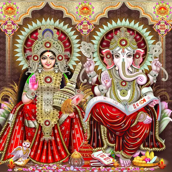 1094 Laxmi Ganesh Plain, Glitter, Stone, Crystal High Gloss Decorative Tile by Global Art