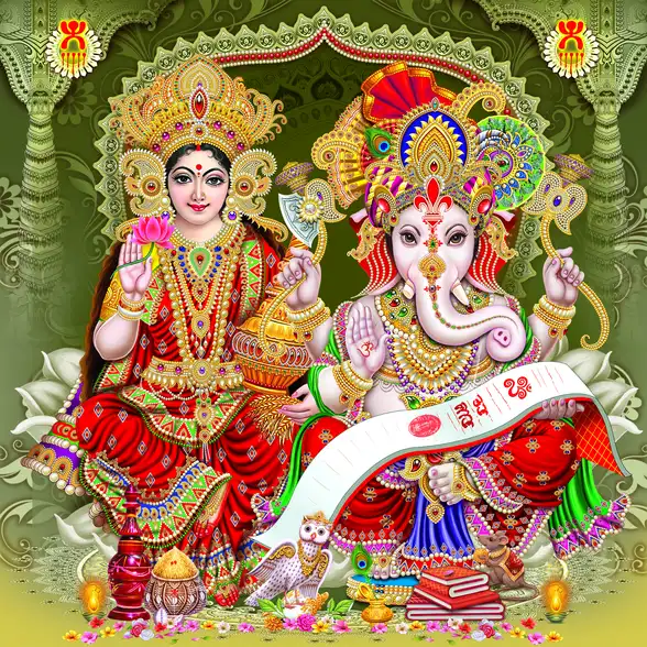 1095 Laxmi Ganesh Plain, Glitter, Stone, Crystal High Gloss Decorative Tile by Global Art