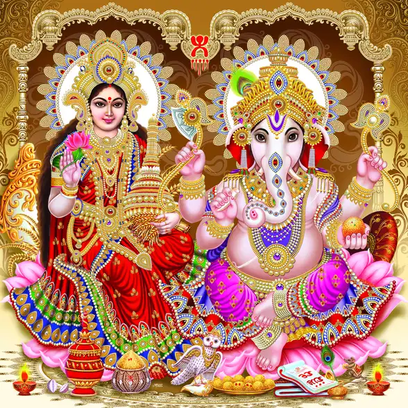 1096 Laxmi Ganesh Plain, Glitter, Stone, Crystal High Gloss Decorative Tile by Global Art