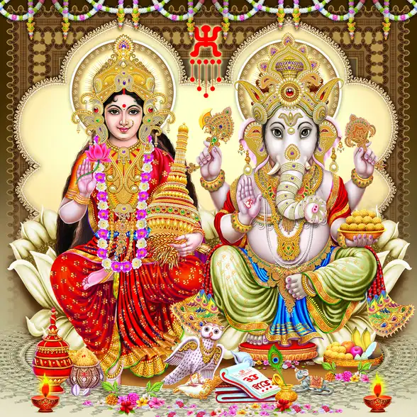 1097 Laxmi Ganesh Plain, Glitter, Stone, Crystal High Gloss Decorative Tile by Global Art
