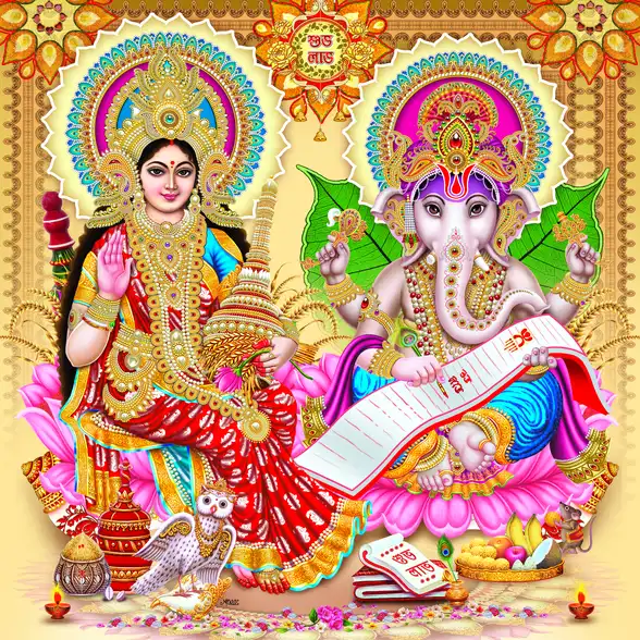 1099 Laxmi Ganesh Plain, Glitter, Stone, Crystal High Gloss Decorative Tile by Global Art