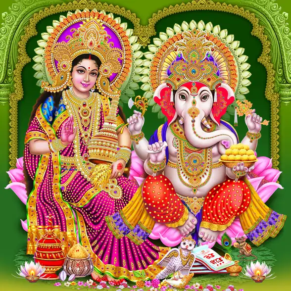1100 Laxmi Ganesh Plain, Glitter, Stone, Crystal High Gloss Decorative Tile by Global Art