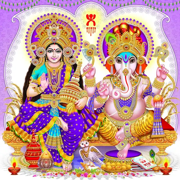 1101 Laxmi Ganesh Plain, Glitter, Stone, Crystal High Gloss Decorative Tile by Global Art