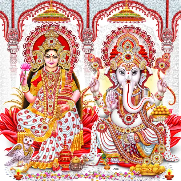 1102 Laxmi Ganesh Plain, Glitter, Stone, Crystal High Gloss Decorative Tile by Global Art