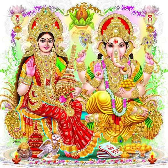 1103 Laxmi Ganesh Plain, Glitter, Stone, Crystal High Gloss Decorative Tile by Global Art