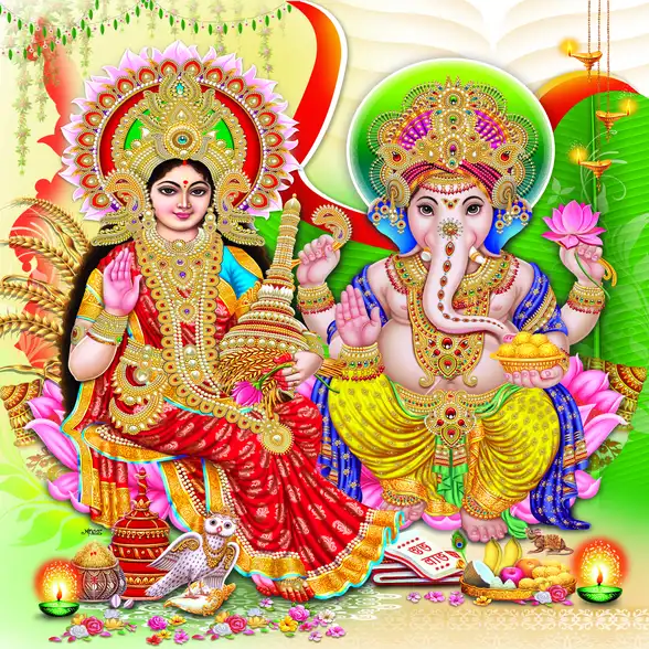 1104 Laxmi Ganesh Plain, Glitter, Stone, Crystal High Gloss Decorative Tile by Global Art