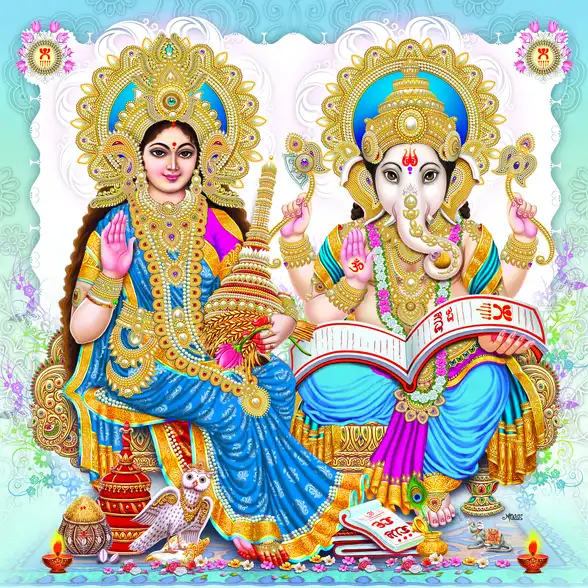 1105 Laxmi Ganesh Plain, Glitter, Stone, Crystal High Gloss Decorative Tile by Global Art