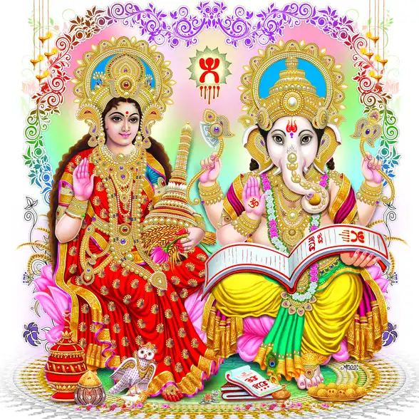 1106 Laxmi Ganesh Plain, Glitter, Stone, Crystal High Gloss Decorative Tile by Global Art