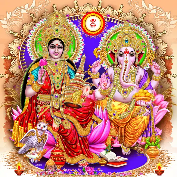 1107 Laxmi Ganesh Plain, Glitter, Stone, Crystal High Gloss Decorative Tile by Global Art