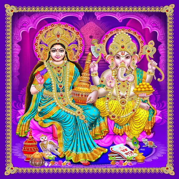 1108 Laxmi Ganesh Plain, Glitter, Stone, Crystal High Gloss Decorative Tile by Global Art
