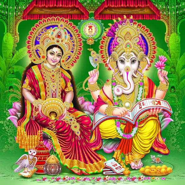 1109 Laxmi Ganesh Plain, Glitter, Stone, Crystal High Gloss Decorative Tile by Global Art