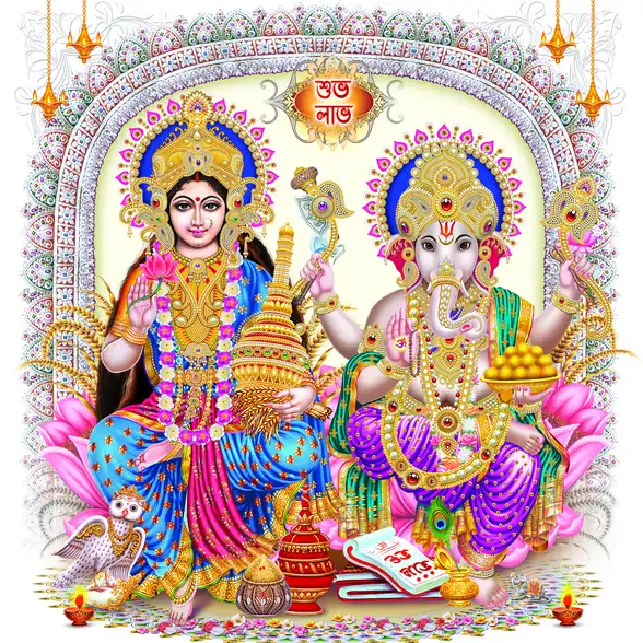 1110 Laxmi Ganesh Plain, Glitter, Stone, Crystal High Gloss Decorative Tile by Global Art