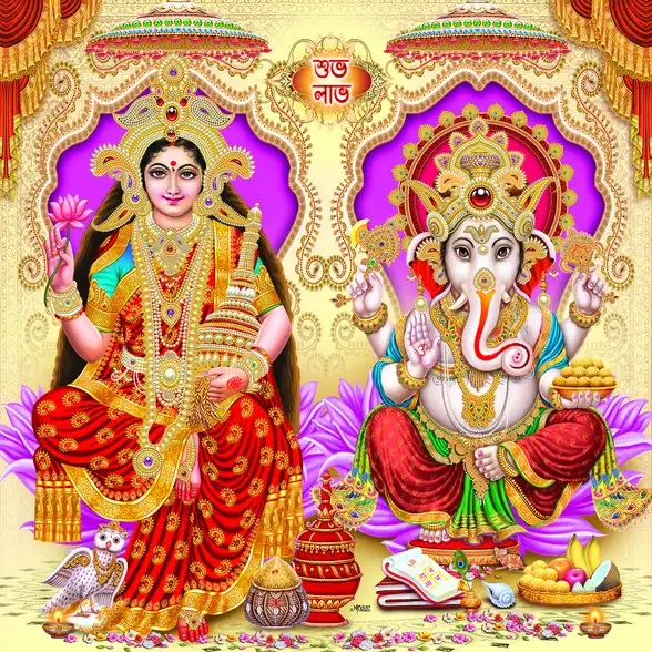 1111 Laxmi Ganesh Plain, Glitter, Stone, Crystal High Gloss Decorative Tile by Global Art