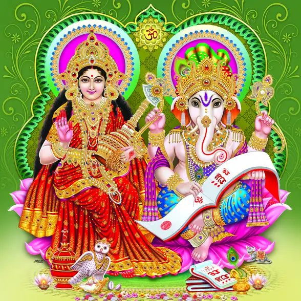 1113 Laxmi Ganesh Plain, Glitter, Stone, Crystal High Gloss Decorative Tile by Global Art