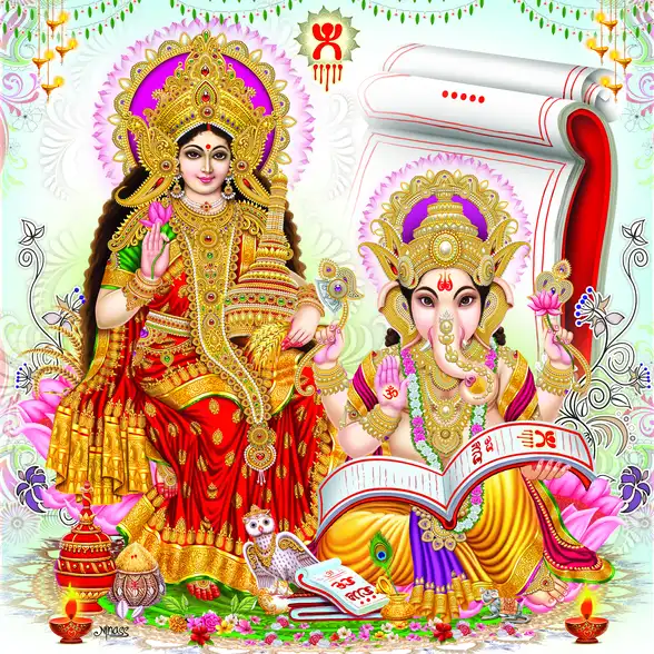 1114 Laxmi Ganesh Plain, Glitter, Stone, Crystal High Gloss Decorative Tile by Global Art