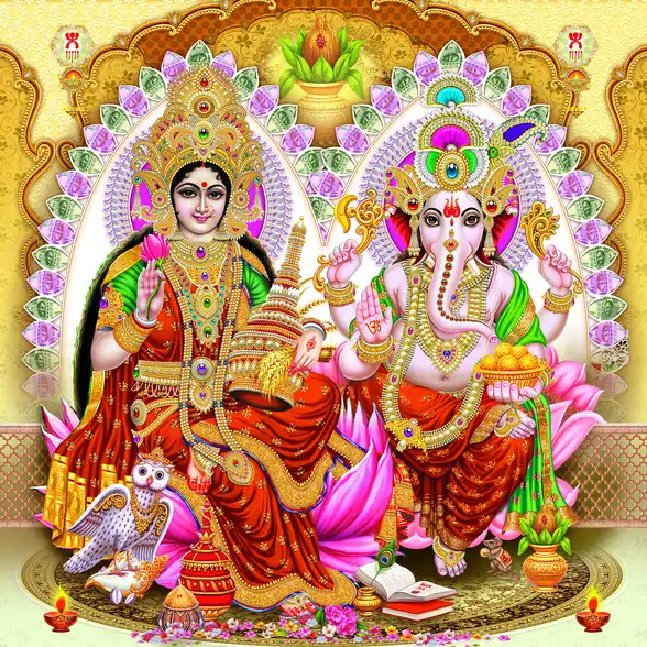 1116 Laxmi Ganesh Plain, Glitter, Stone, Crystal High Gloss Decorative Tile by Global Art