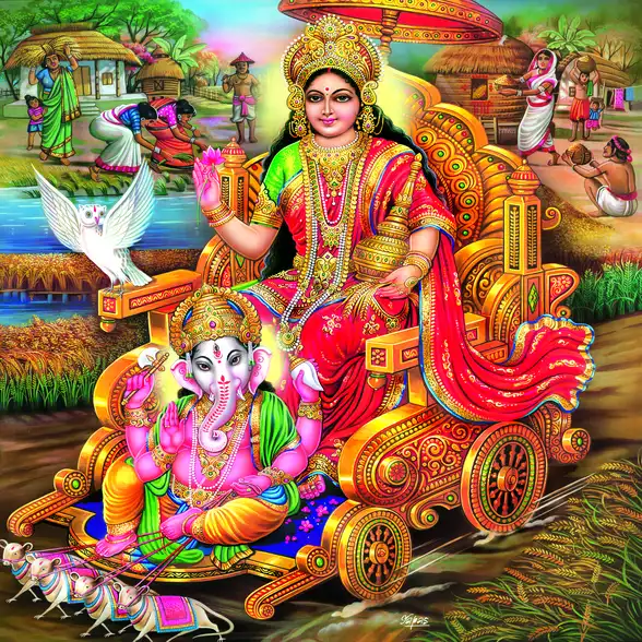 1118 Laxmi Ganesh Plain, Glitter, Stone, Crystal High Gloss Decorative Tile by Global Art