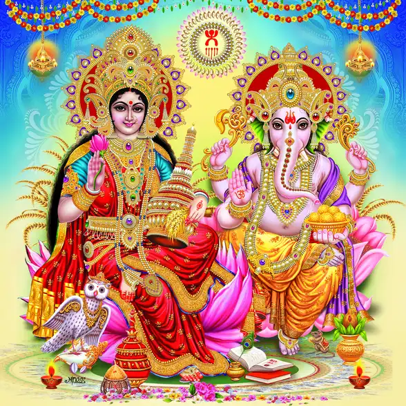 1117 Laxmi Ganesh Plain, Glitter, Stone, Crystal High Gloss Decorative Tile by Global Art