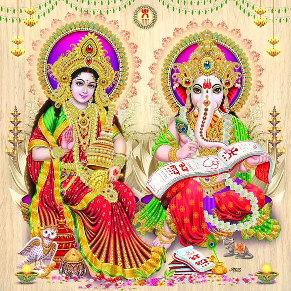1119 Laxmi Ganesh Plain, Glitter, Stone, Crystal High Gloss Decorative Tile by Global Art