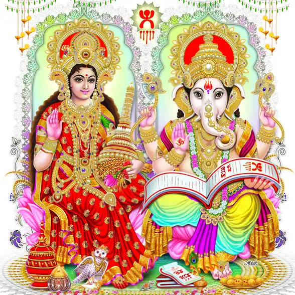 1123 Laxmi Ganesh Plain, Glitter, Stone, Crystal High Gloss Decorative Tile by Global Art