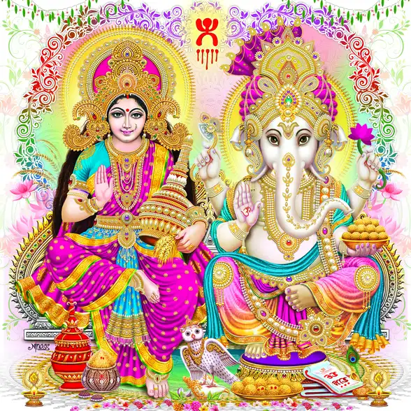 1124 Laxmi Ganesh Plain, Glitter, Stone, Crystal High Gloss Decorative Tile by Global Art