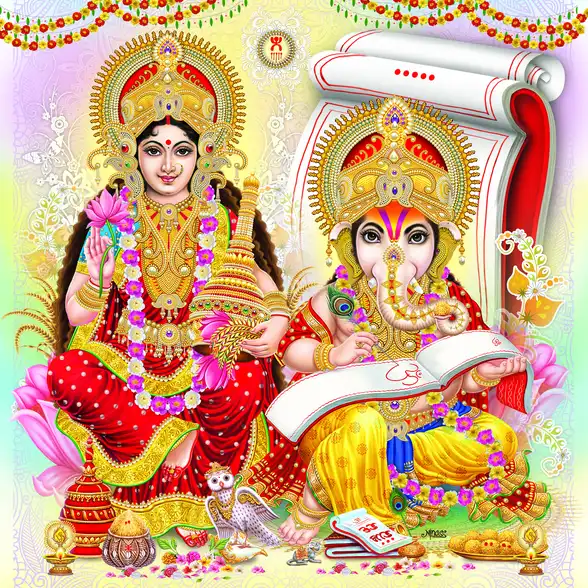 1125 Laxmi Ganesh Plain, Glitter, Stone, Crystal High Gloss Decorative Tile by Global Art