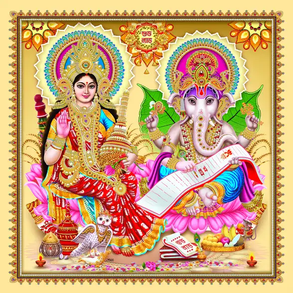 1127 Laxmi Ganesh Plain, Glitter, Stone, Crystal High Gloss Decorative Tile by Global Art
