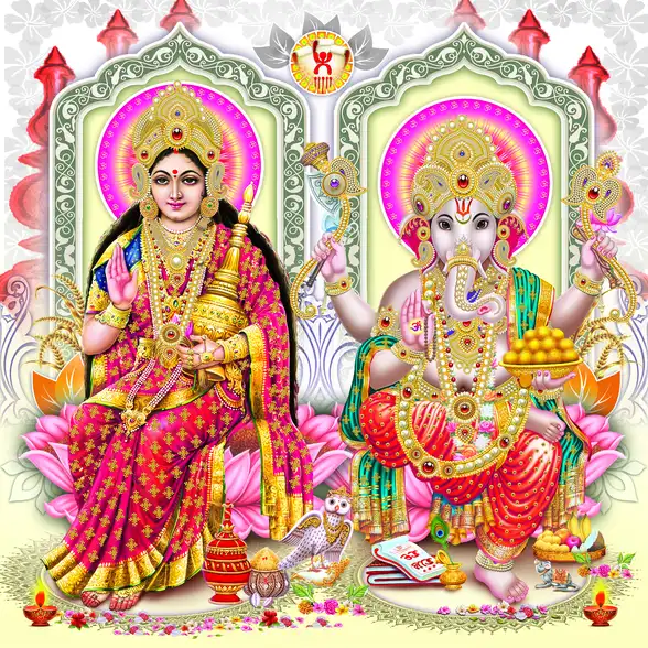 1128 Laxmi Ganesh Plain, Glitter, Stone, Crystal High Gloss Decorative Tile by Global Art