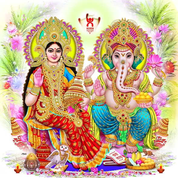 1129 Laxmi Ganesh Plain, Glitter, Stone, Crystal High Gloss Decorative Tile by Global Art