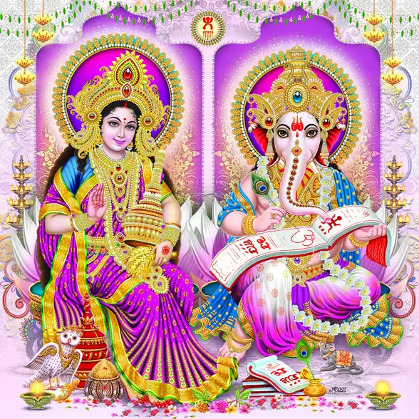 1131 Laxmi Ganesh Plain, Glitter, Stone, Crystal High Gloss Decorative Tile by Global Art