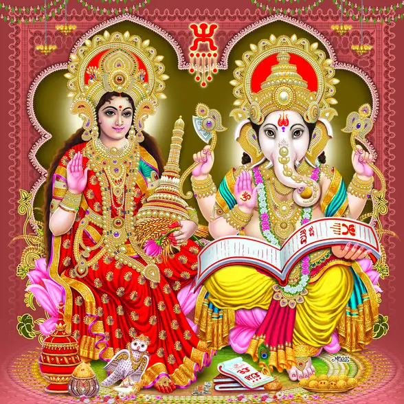 1132 Laxmi Ganesh Plain, Glitter, Stone, Crystal High Gloss Decorative Tile by Global Art