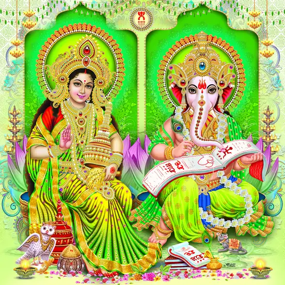 1133 Laxmi Ganesh Plain, Glitter, Stone, Crystal High Gloss Decorative Tile by Global Art
