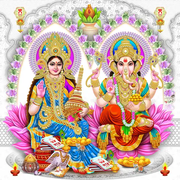 1134 Laxmi Ganesh Plain, Glitter, Stone, Crystal High Gloss Decorative Tile by Global Art