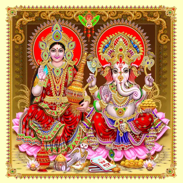 1135 Laxmi Ganesh Plain, Glitter, Stone, Crystal High Gloss Decorative Tile by Global Art