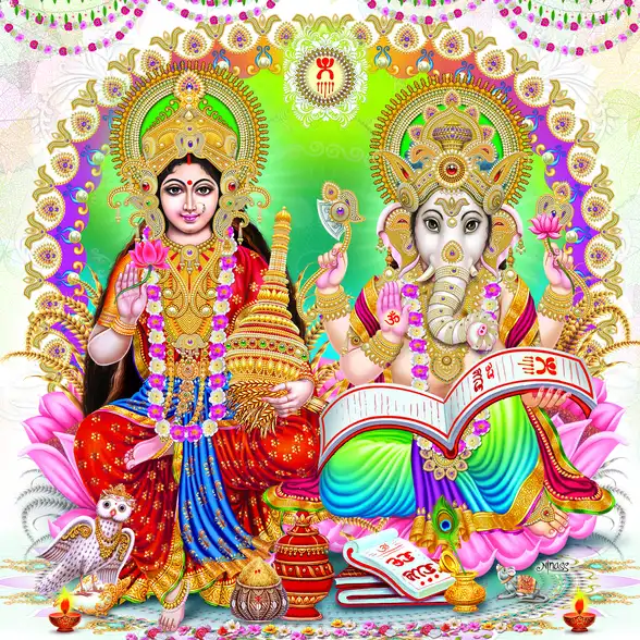 1137 Laxmi Ganesh Plain, Glitter, Stone, Crystal High Gloss Decorative Tile by Global Art