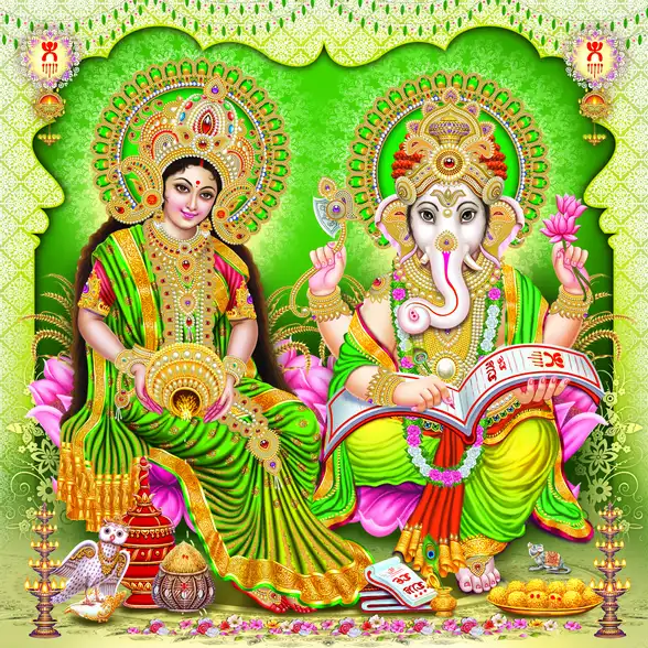 1136 Laxmi Ganesh Plain, Glitter, Stone, Crystal High Gloss Decorative Tile by Global Art