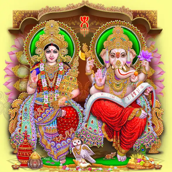 1141 Laxmi Ganesh Plain, Glitter, Stone, Crystal High Gloss Decorative Tile by Global Art