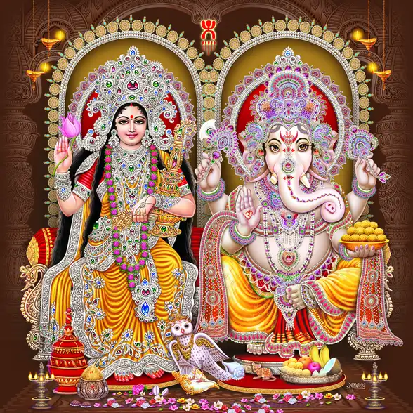1142 Laxmi Ganesh Plain, Glitter, Stone, Crystal High Gloss Decorative Tile by Global Art