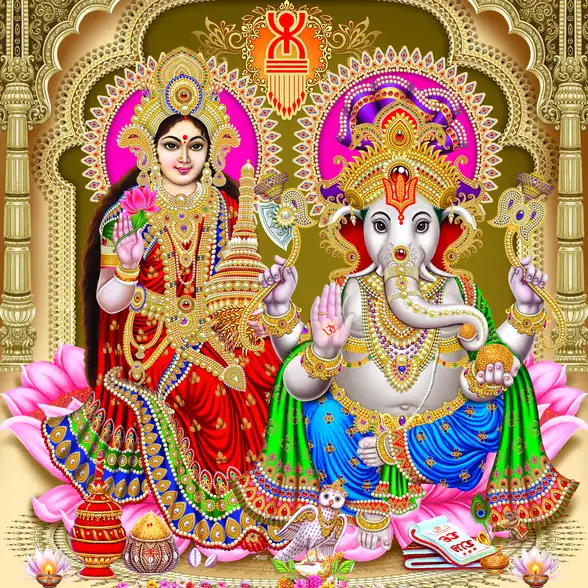 1145 Laxmi Ganesh Plain, Glitter, Stone, Crystal High Gloss Decorative Tile by Global Art